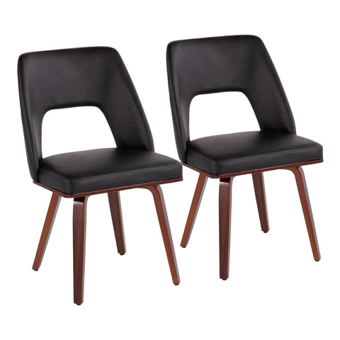 Lumisource Triad Mid-Century Modern Upholstered Chair in Walnut Bamboo and Black Faux Leather - Set of 2