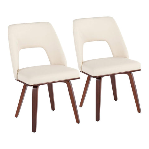 Lumisource Triad Mid-Century Modern Upholstered Chair in Walnut Bamboo and Cream Faux Leather - Set of 2