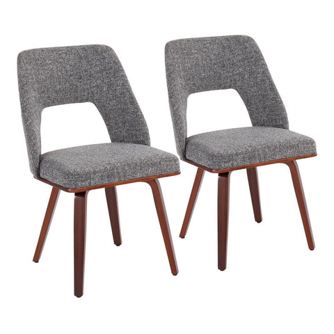 Lumisource Triad Mid-Century Modern Upholstered Chair in Walnut Bamboo and Grey Noise Fabric - Set of 2