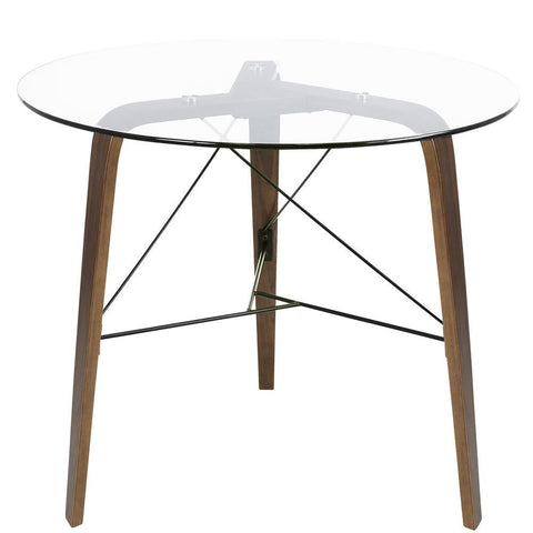 Lumisource Trilogy Contemporary Round Dining Table in Walnut Wood and Clear Glass