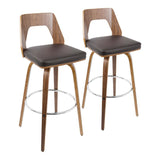 Lumisource Trilogy Mid-Century Modern Barstool in Walnut and Brown Faux Leather - Set of 2