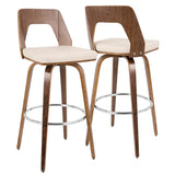 Lumisource Trilogy Mid-Century Modern Barstool in Walnut and Cream Faux Leather - Set of 2