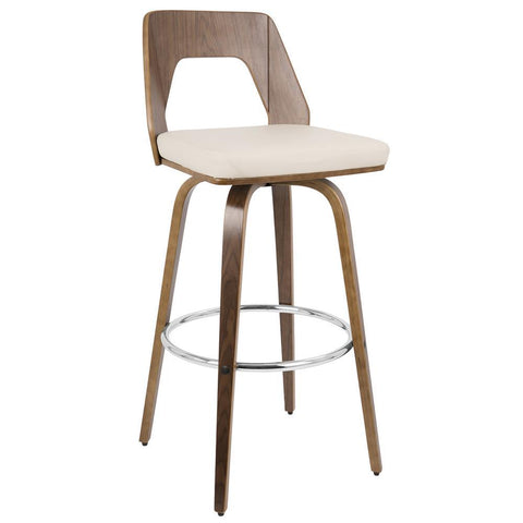 Lumisource Trilogy Mid-Century Modern Barstool in Walnut and Cream Faux Leather
