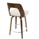 Lumisource Trilogy Mid-Century Modern Counter Stool in Walnut and Cream Faux Leather