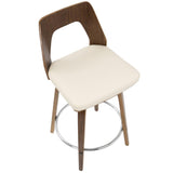 Lumisource Trilogy Mid-Century Modern Counter Stool in Walnut and Cream Faux Leather