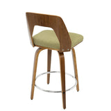 Lumisource Trilogy Mid-Century Modern Counter Stool in Walnut and Green Fabric - Set of 2
