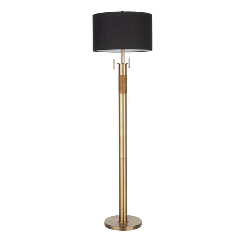 Lumisource Trophy Industrial Floor Lamp in Antique Brass with Black Linen Shade