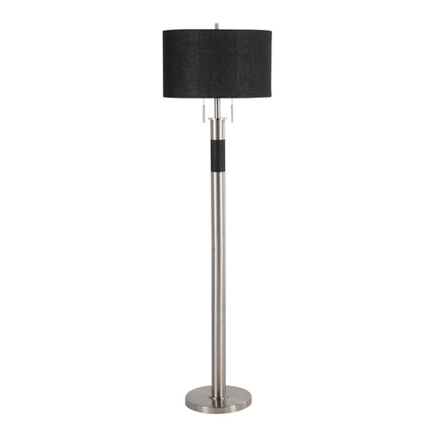 Lumisource Trophy Industrial Floor Lamp in Nickel with Black Linen Shade