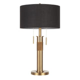 Lumisource Trophy Industrial Table Lamp in Antique Brass with Black Linen Shade