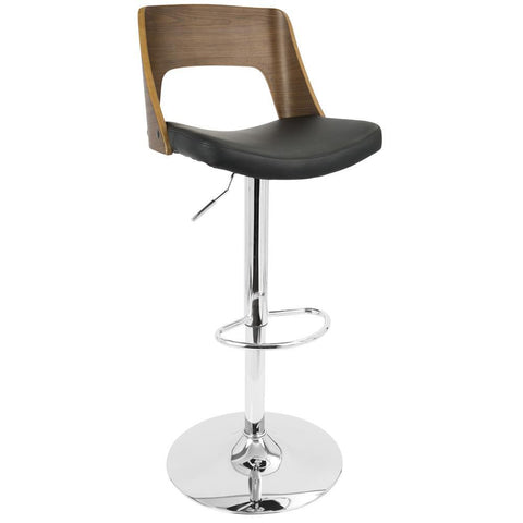 Lumisource Valencia Mid-Century Modern Adjustable Barstool with Swivel in Walnut and Black Faux Leather