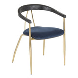Lumisource Vanessa Contemporary Chair in Gold Metal and Blue Velvet with Black Wood Accent - Set of 2