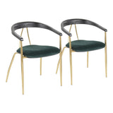 Lumisource Vanessa Contemporary Chair in Gold Metal and Green Velvet with Black Wood Accent - Set of 2