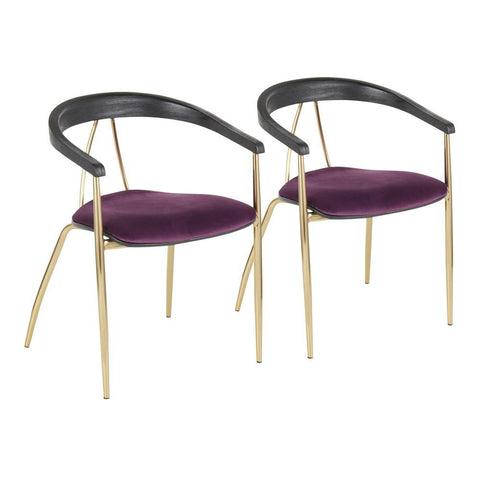 Lumisource Vanessa Contemporary Chair in Gold Metal and Purple Velvet with Black Wood Accent - Set of 2