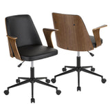 Lumisource Verdana Mid-Century Modern Office Chair in Walnut Wood and Black Faux Leather