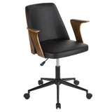 Lumisource Verdana Mid-Century Modern Office Chair in Walnut Wood and Black Faux Leather