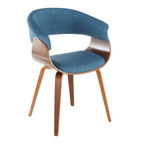 Lumisource Vintage Mod Mid-Century Modern Dining/Accent Chair in Walnut and Blue Fabric