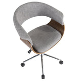 Lumisource Vintage Mod Mid-Century Modern Office Chair in Walnut Wood and Light Grey Fabric