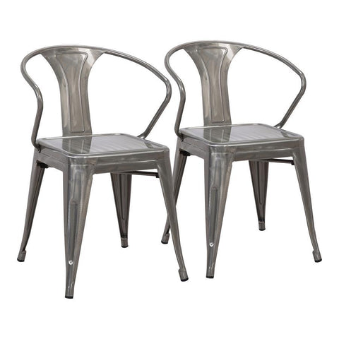 Lumisource Waco Industrial Chair in Clear Brushed Silver Metal - Set of 2