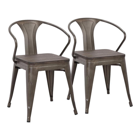 Lumisource Waco Industrial Chair in Vintage Antique Metal and Espresso Bamboo - Set of 2