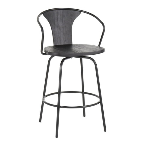 Lumisource Waco Industrial Counter Stool with Black Metal and Black Wood.