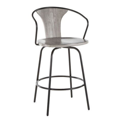 Lumisource Waco Industrial Counter Stool with Black Metal and Grey Wood.