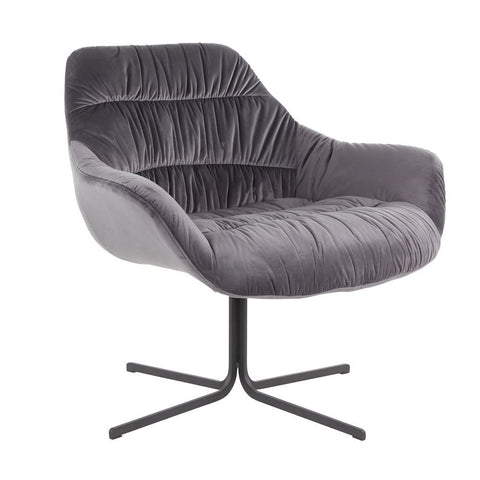 Lumisource Wayne Contemporary Swivel Lounge Chair in Black Metal and Grey Velvet