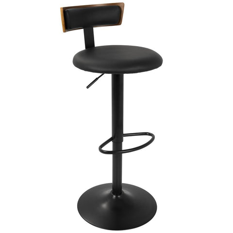 Lumisource Weller Contemporary Barstool with Black Frame, Walnut Wood, and Black Faux Leather