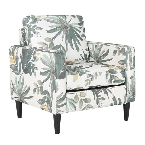 Lumisource Wendy Contemporary Arm Chair in Black Wood and Cream with Green Floral Print Fabric