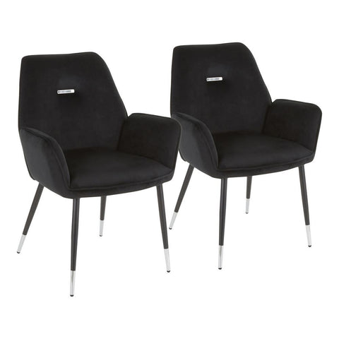 Lumisource Wendy Glam Chair in Black Metal and Black Velvet with Chrome Accents - Set of 2