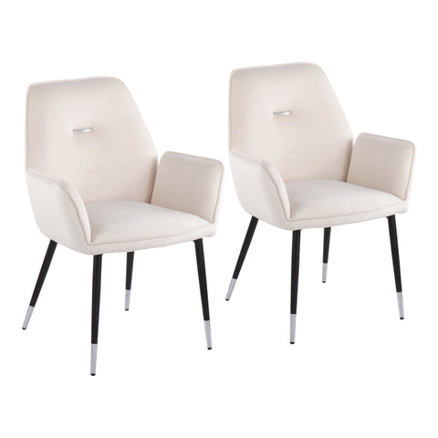 Lumisource Wendy Glam Chair in Black Metal and Cream Velvet with Chrome Accents - Set of 2