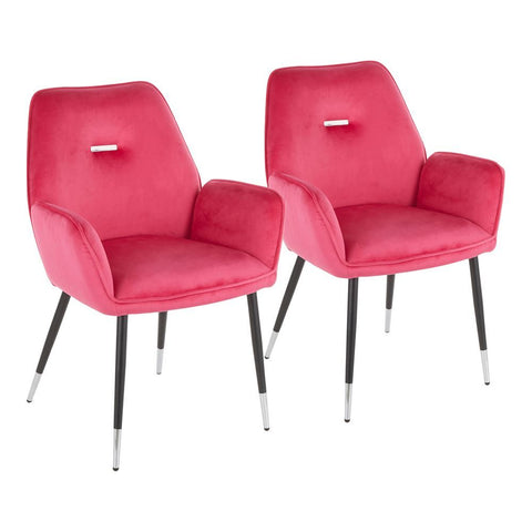 Lumisource Wendy Glam Chair in Black Metal and Hot Pink Velvet with Chrome Accents - Set of 2