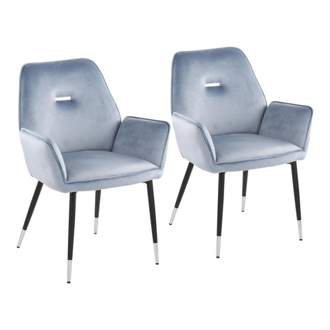Lumisource Wendy Glam Chair in Black Metal and Light Blue Velvet with Chrome Accents - Set of 2