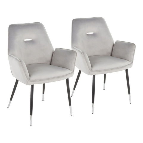 Lumisource Wendy Glam Chair in Black Metal and Silver Velvet with Chrome Accents - Set of 2