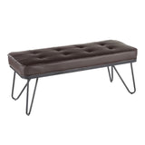 Lumisource West Contemporary Bench in Black Metal & Brown Saddle Faux Leather