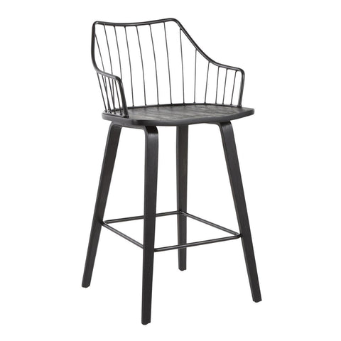 Lumisource Winston Farmhouse Counter Stool in Black Wood and Black Metal