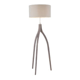 Lumisource Wishbone Contemporary Floor Lamp in Wood With Light Grey Linen Shade