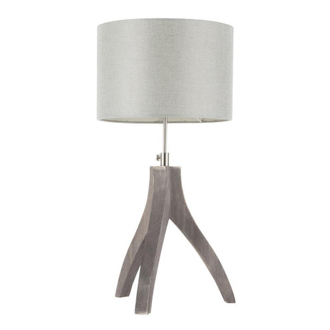 Lumisource Wishbone Contemporary Table Lamp in Wood With Light Grey Linen Shade