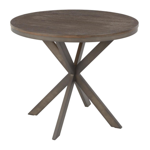 Lumisource X Pedestal Industrial Dinette Table with Antique Metal and Espresso Bamboo