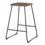 Lumisource Zac Industrial Counter Stool in Black Metal and Espresso Wood - Set of 2