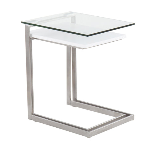 Lumisource Zenn Modern Nesting Table Set in Stainless Steel and Satin White Wood