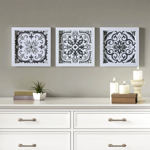 Madison Park Black and White Tiles 3 Piece Deco Box Wall Art Gel Coating
