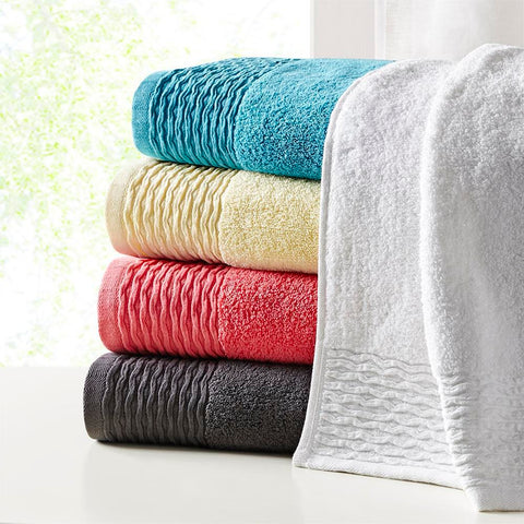 Madison Park Breeze Jacquard Wavy Border Zero Twist Cotton Towel Set