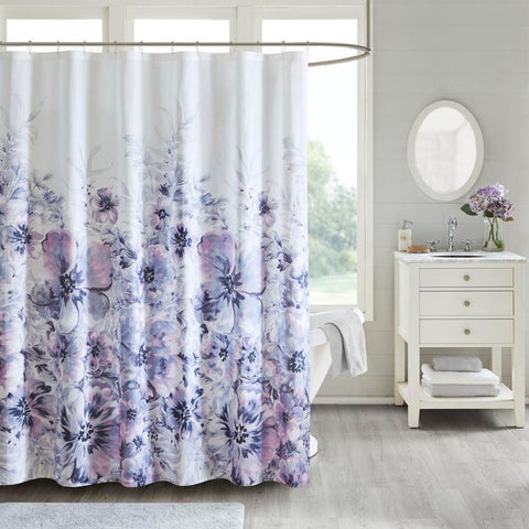 Madison Park Enza Floral 100% Cotton Printed Shower Curtain 72x72"