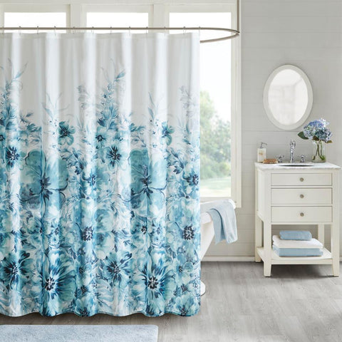 Madison Park Enza Floral 100% Cotton Printed Shower Curtain 72x72"