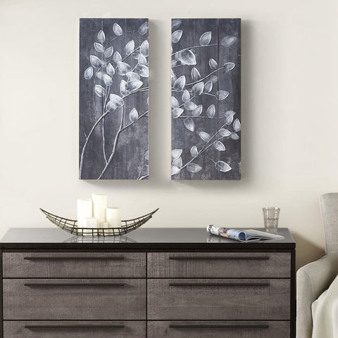 Madison Park Grey Branches Print on Wood with 50% Handpaint 2 Piece Set