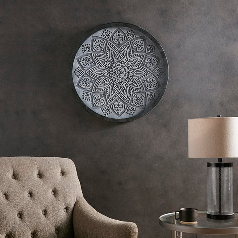 Madison Park Grey Medallion Grey Carved Wall Panel