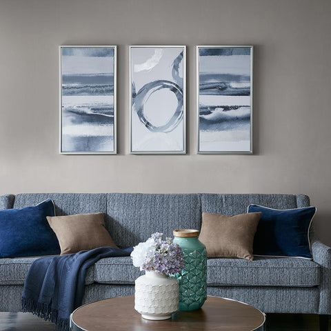 Madison Park Grey Surrounding Printed Frame Canvas With Gel Coat And Silver Foil 3 Piece Set