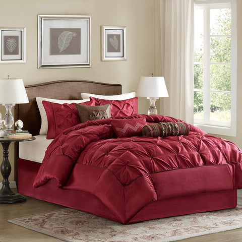 Madison Park Laurel 7 Piece Comforter Set In Red