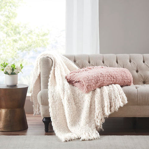 Madison Park Lilly Faux Fur Throw with Fringe 50x60+4"x2