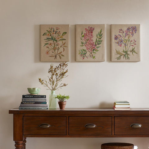 Madison Park Linen Botanicals Printed Linen Canvas Set of 3